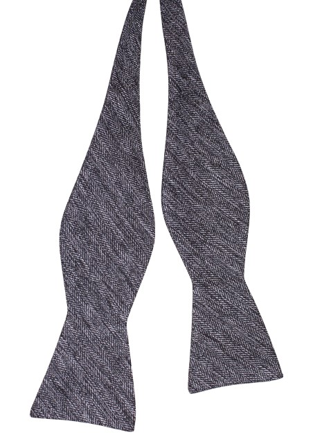 Silver Gray Herringbone Self Tie Bowtie