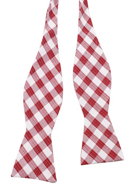 Gingham Check Self Tie Bowtie in Wine and White