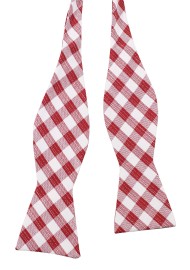 Gingham Check Self Tie Bowtie in Wine and White