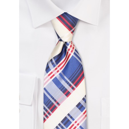 Plaid Tie in Navy, Ivory, and Red