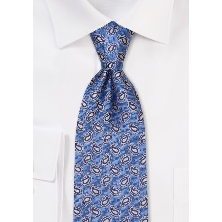 Gold and Denim Blue Paisley Tie in Raw Silk Weave