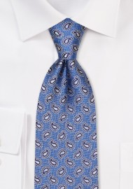 Gold and Denim Blue Paisley Tie in Raw Silk Weave