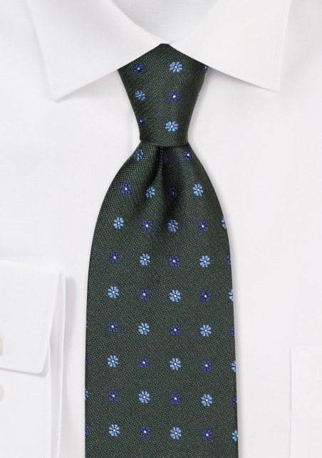 Olive Green Designer Tie in Raw Silk