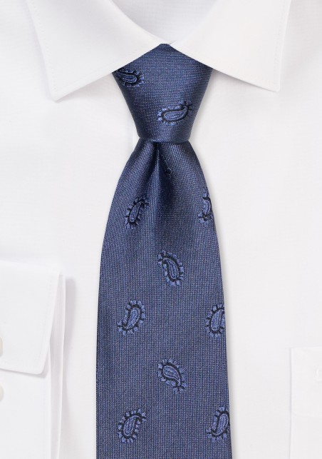 Slim Cut Paisley Tie in Indigo