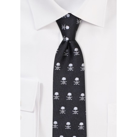 Skull and Crossbones Skinny Tie in Black