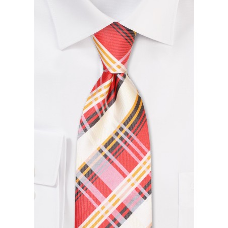 Coral Pink Plaid Tie