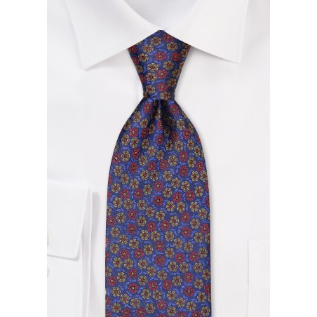 Navy, Gold, and Bronze Floral Silk Tie