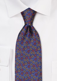Navy, Gold, and Bronze Floral Silk Tie