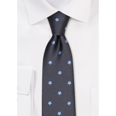 Dark Brown Tie with Tiny Light Blue Flowers