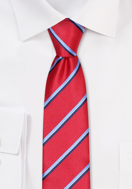 Skinny Striped Tie in Cherry and Blue