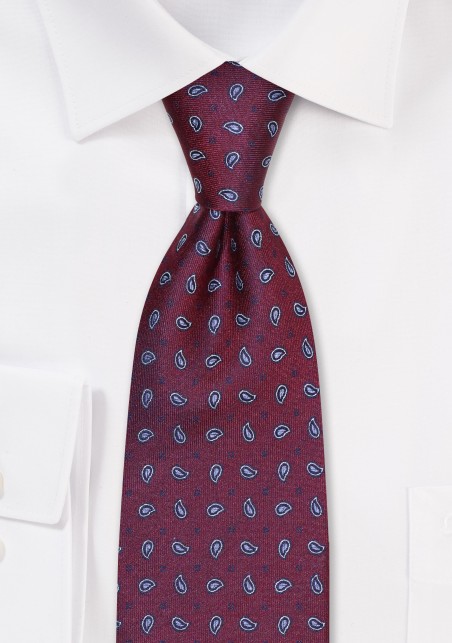 Intricate Paisley Silk Tie in Burgundy and Silver