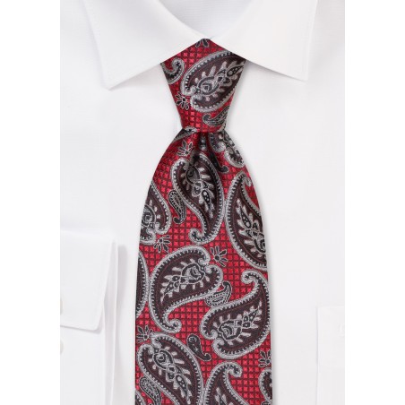 Crimson and Gold Paisley Tie