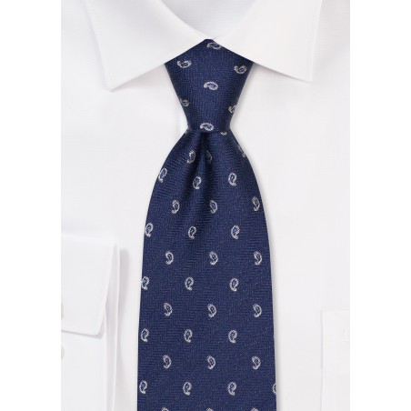 Navy Paisley Tie in Silk and Wool Weave