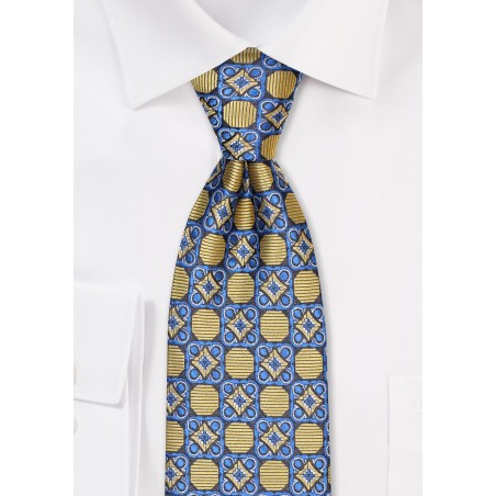Medallion Designer Tie in Blue and Gold