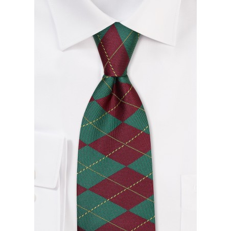 Argyle Check Tie in Green and Burgundy