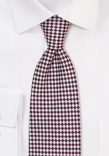 Burgundy and Silver Micro Check Silk Tie
