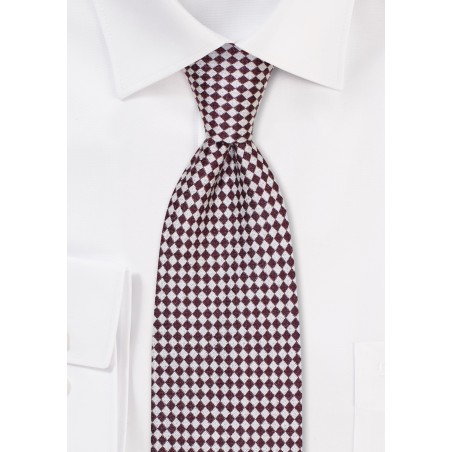 Burgundy and Silver Micro Check Silk Tie