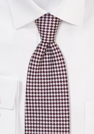 Burgundy and Silver Micro Check Silk Tie