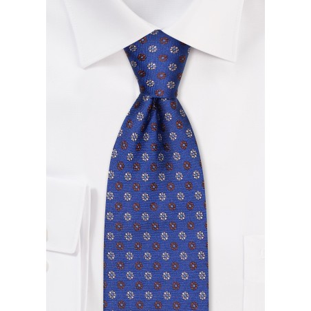 Designer Silk Tie in Navy with Tiny Embroidered Blossoms