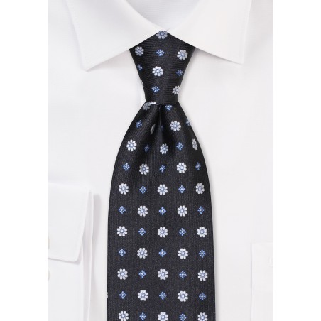 Chocolate Brown Tie in Blue Floral Pattern