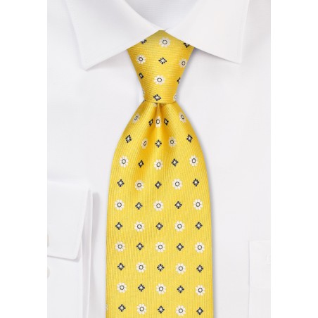 Intricate Floral Weave Tie in Golden Yellow