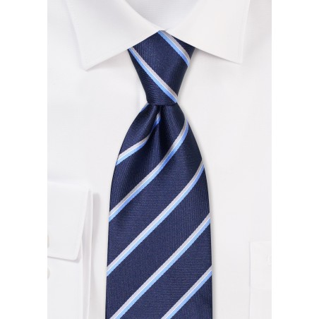 Navy and Silver Striped Mens Neck Tie