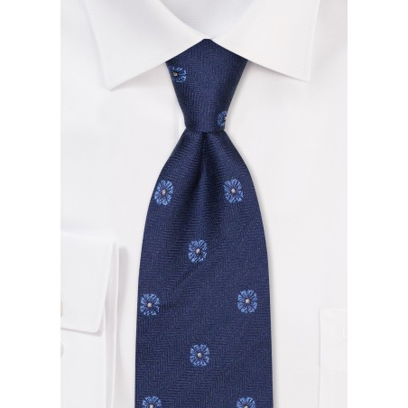 Intricate Floral Tie in Silk and Wool Weave