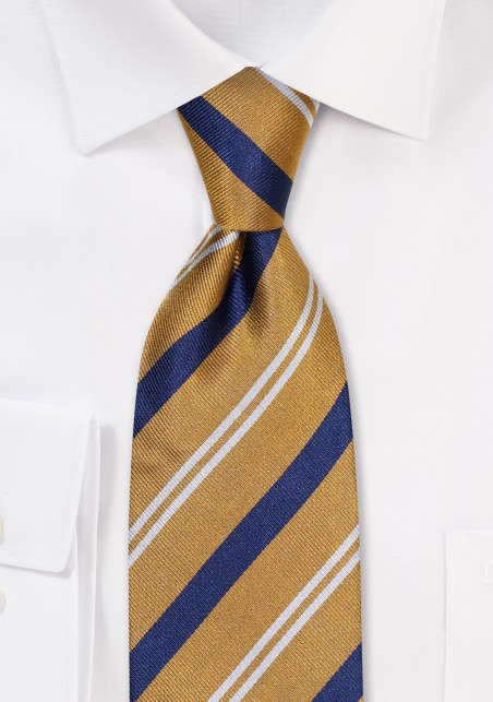 Regimental Striped Tie in Amber Gold and Navy