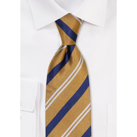 Regimental Striped Tie in Amber Gold and Navy