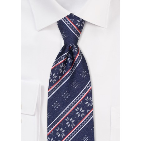 Nordic Christmas Print Necktie in Navy Blue