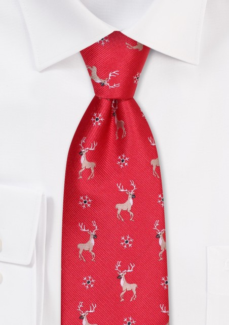Christmas Reindeer Necktie in Crimson Red