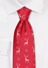 Christmas Reindeer Necktie in Crimson Red