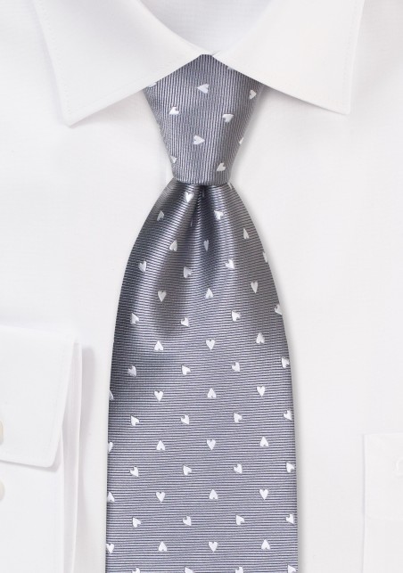 Silver Tie with Tiny Hearts