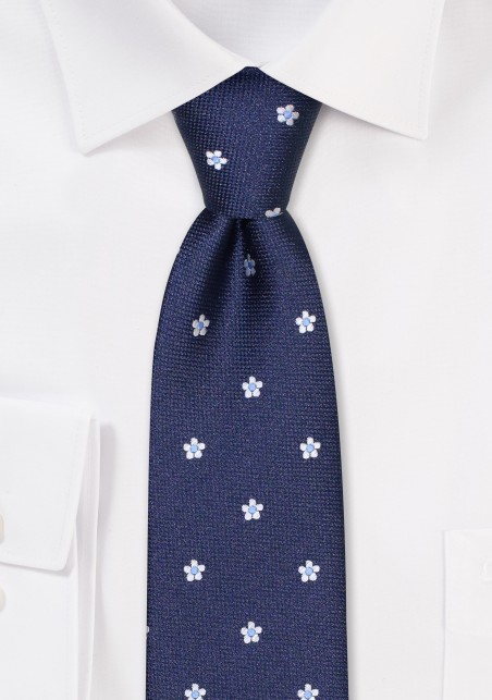 Slim Cut Tie in Navy with Pink Flowers