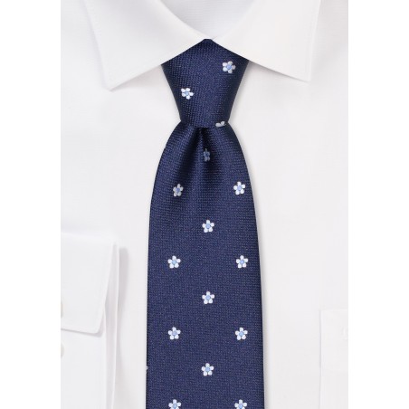 Slim Cut Tie in Navy with Pink Flowers