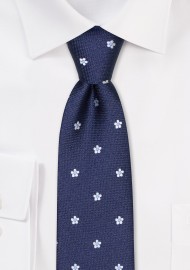 Slim Cut Tie in Navy with Pink Flowers