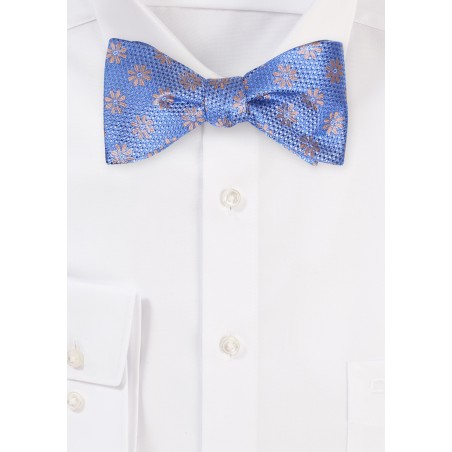 Royal Blue and Gold Floral Bow Tie in Pure Silk