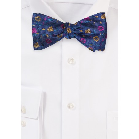 Purple Silk Bowtie with Colorful Floral Design