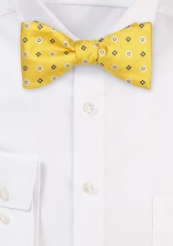 Golden Yellow Floral Bow Tie in Self Tie Style