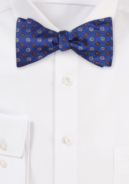 Matte Silk Bow Tie in Navy Floral Design