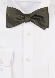 Olive Green Paisley Bowtie in Self-Tie Style