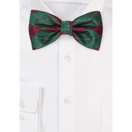 Argyle Check Bow Tie in Burgundy and Green