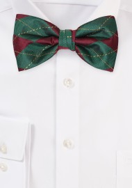 Argyle Check Bow Tie in Burgundy and Green
