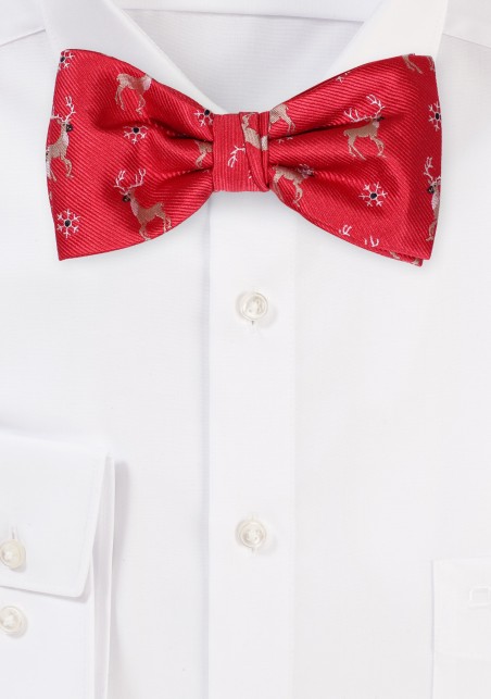 Burgundy Bow Tie with Reindeers