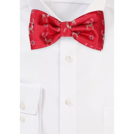 Burgundy Bow Tie with Reindeers
