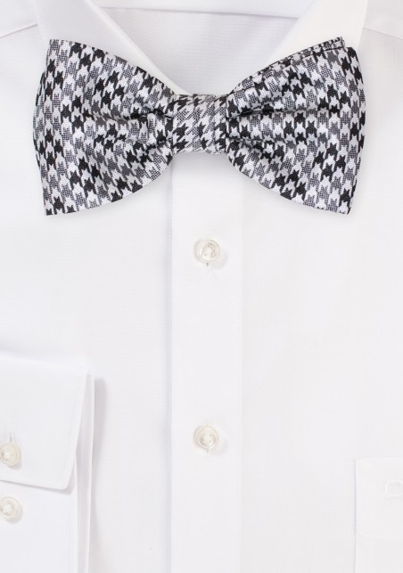 Houndstooth Check Bow Tie in Black, Silver, and Gray