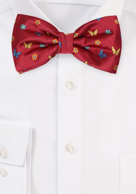 Burgundy Bowtie with Colorful Butterflies