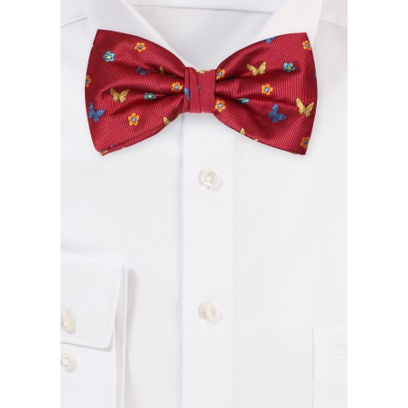 Burgundy Bowtie with Colorful Butterflies
