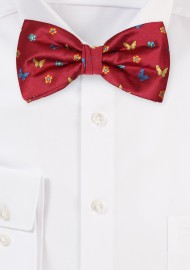 Burgundy Bowtie with Colorful Butterflies