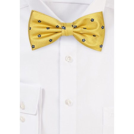 Yellow Bowtie with Tiny Blue Embroidered Flowers